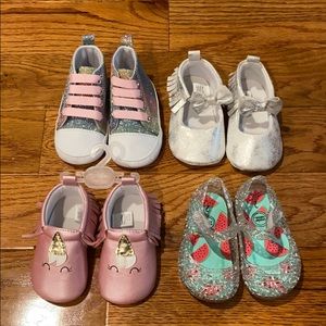 Baby Girls Size 2 Shoe Lot- 4 Pairs (3 new/1 used)